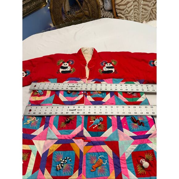 Handmade Chinese Good Luck Blessings Red Quilted Coat Jacket One Size Fits Rare